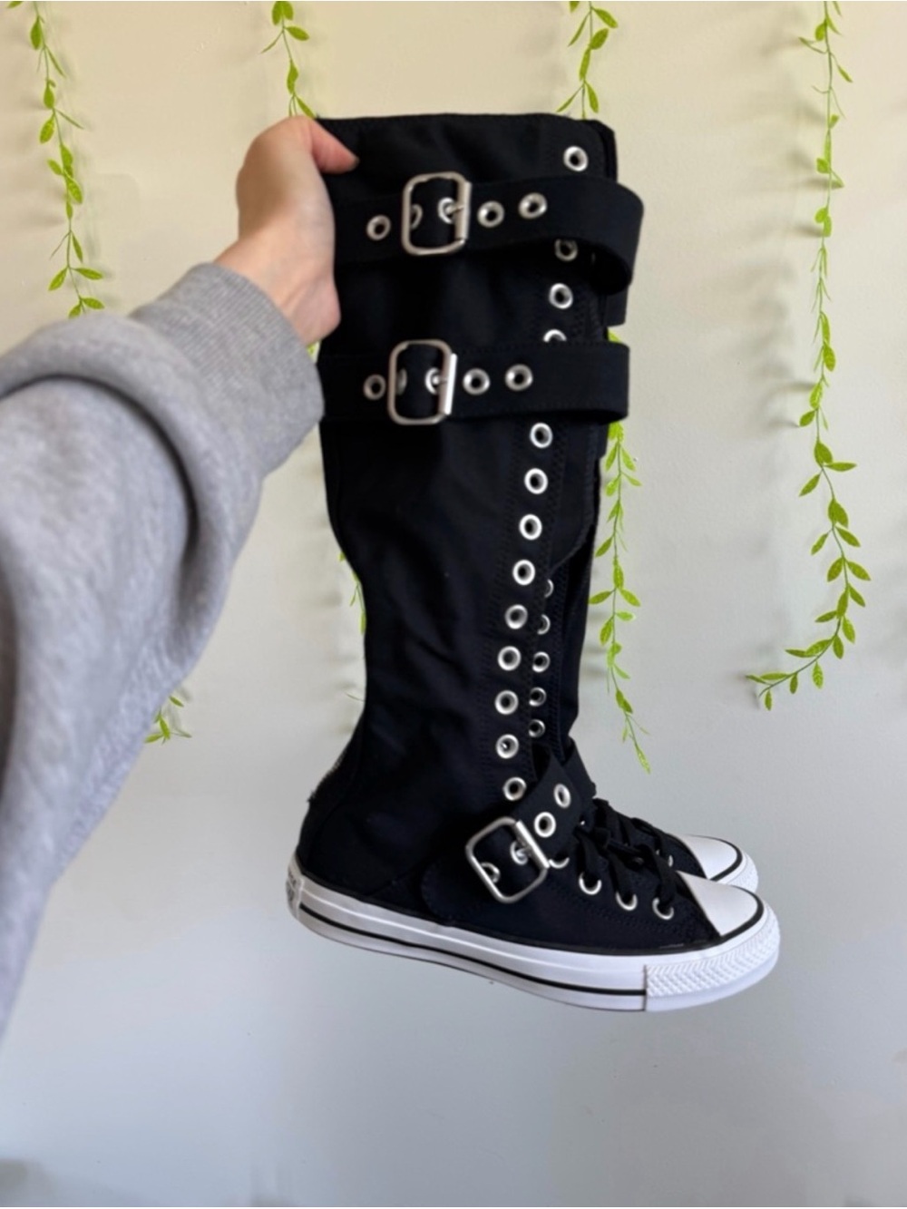 Converse Black Knee-High Buckle Canvas Sneakers - Picture 3 of 6
